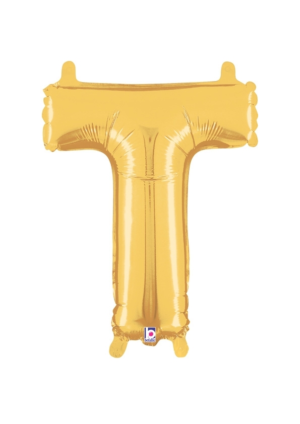 14" Letter T - Gold Packaged Self-Sealing Airfill balloon