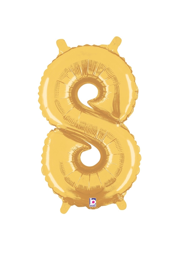 14" Number 8 - Gold Packaged Self-Sealing Airfill balloon