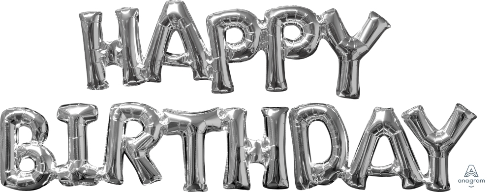 Block Phrase HAPPY BIRTHDAY  Silver Air-fill Self-Sealing balloon